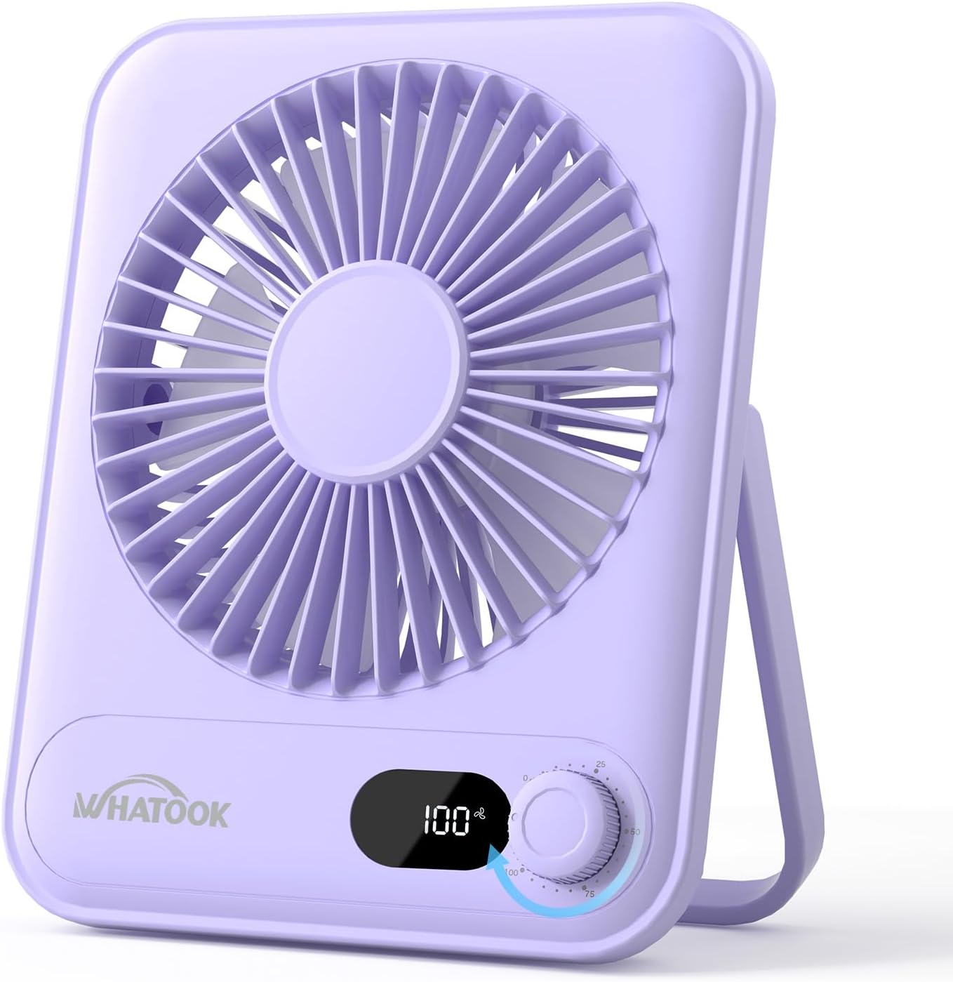 WHATOOK Mini Desk Fan USB: 2000mAh Rechargeable Ultra Quiet 1-100 Speeds Desktop Fans with LED Display, 3-10H Runtime, Child-Safe Grille Cooling Small Portable Table-Fan for Home, Office & Travel