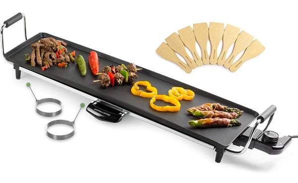 Andrew James Teppanyaki Grill Plate | XL Non-Stick Flat top Grill with Hot Plate | Teppanyaki Electric Griddle with 8 Wooden Spatulas and 2 Cooking