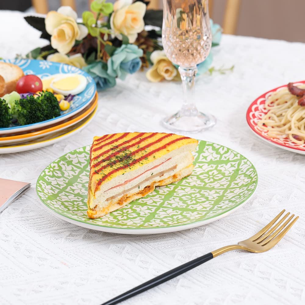 AHX Plate Set 8 Inch - Salad Plates | Dessert Appetizer Plates Colorful - Porcelain Lunch Plates - Set of 6 - Dishwasher and Microwave Safe