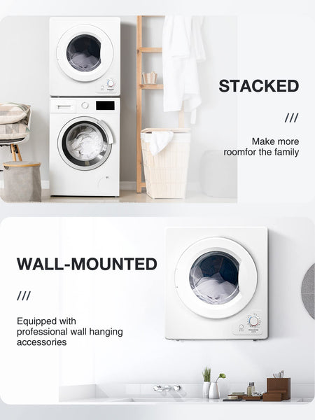 4KG Small Vented Dryer with Sensor Dry, FOHERE 1200W Compact Tumble Dryer with Stainless Steel Tub, Control Panel Downside Easy Control for 5 Automatic Drying Modes, White