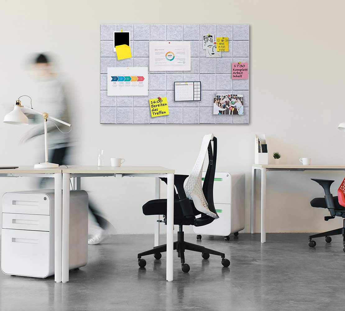 Uoisaiko Large 30x30cm Felt Board Tiles with 30 Pins, Pack of 6 Bulletin Board Notice Boards for Home Office Kitchen, Self Adhesive Pin Board Wall Tiles for Photos Memos