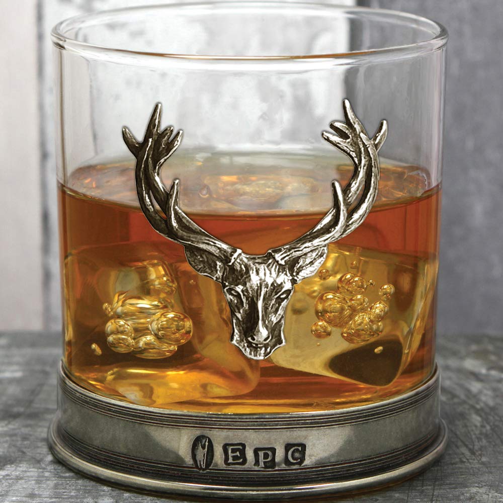 English Pewter Company Stag Head Whisky Glass Tumbler with Pewter Base [STAG104]