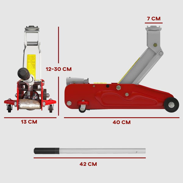 HOMCOM Hydraulic Car Jack, Low Profile Trolley Jack, 2 Ton Heavy Duty Steel Floor Jack with Quick Lift for Car Auto Trailer Garage Tyre Repair, Red