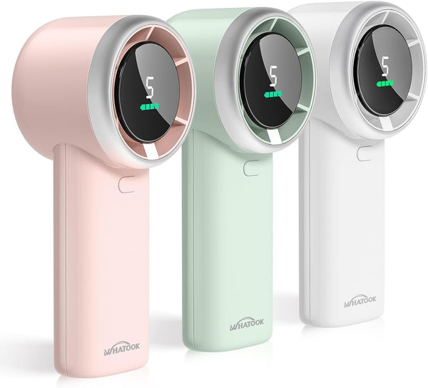 WHATOOK Handheld Fan, 2024 High Speed Cooling Turbo Mini Portable Rechargeable Fan with LED Display/2H Fast charging, Personal Small Stylish 5 Speeds Fan for Man Outdoor Beach Travel Vacation