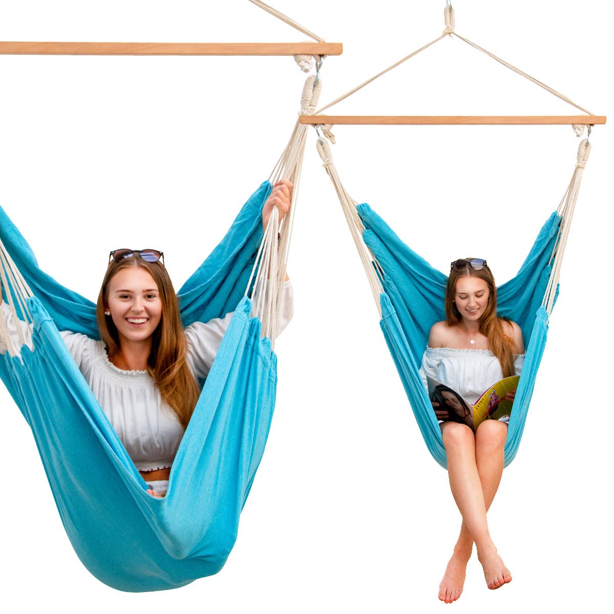 AMANKA Innovative XXL Swing Chair 185x130cm Hanging Seat made of cloth Blue