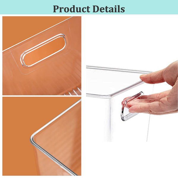 HPYLIFH Fridge Organiser with Handles, 4 Pack Clear Pantry Organizer Bins, Food Storage Basket for Kitchen, Countertops, Cabinets, Refrigerator,