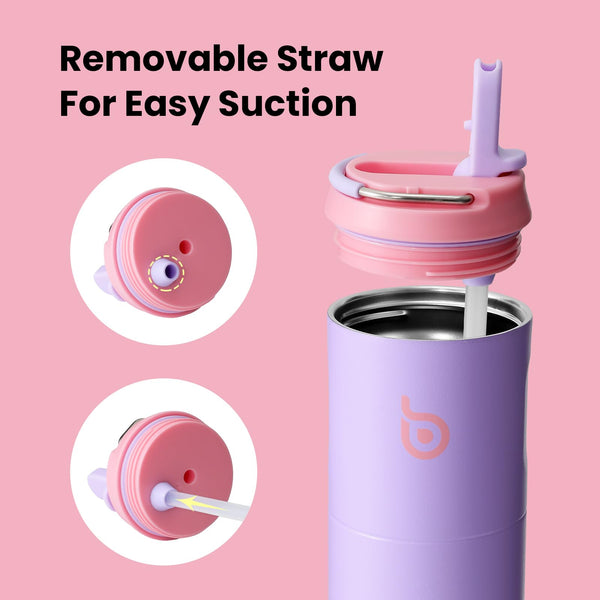 Insulated Water Bottle 700ml(24oz) with Straw, Lid, and Handle - Stainless Steel Sports Travel Gym Bottle for Men and Women (Skiing)