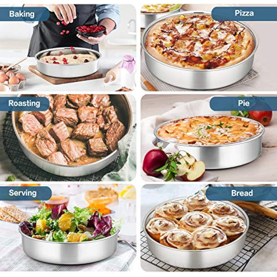 Homikit Cake Tin, 9½inch Round Cake Tin Mould Set of 3, Layer Cake Tins Stainless Steel Cake Baking Pans for Christmas Birthday Wedding, Healthy & Sturdy, Mirror Finished & Dishwasher Safe