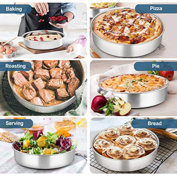 Homikit Cake Tin, 9½inch Round Cake Tin Mould Set of 3, Layer Cake Tins Stainless Steel Cake Baking Pans for Christmas Birthday Wedding, Healthy & Sturdy, Mirror Finished & Dishwasher Safe