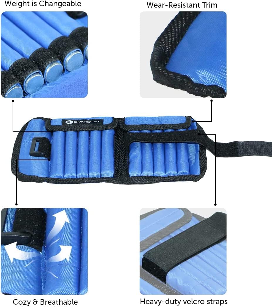 GYMENIST Pair Of Ankle Weights Can Be Adjusted Up To 5 LB Each SET OF 2 x Weight Wraps (Total 10-LB)