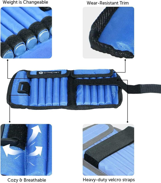 GYMENIST Pair Of Ankle Weights Can Be Adjusted Up To 5 LB Each SET OF 2 x Weight Wraps (Total 10-LB)