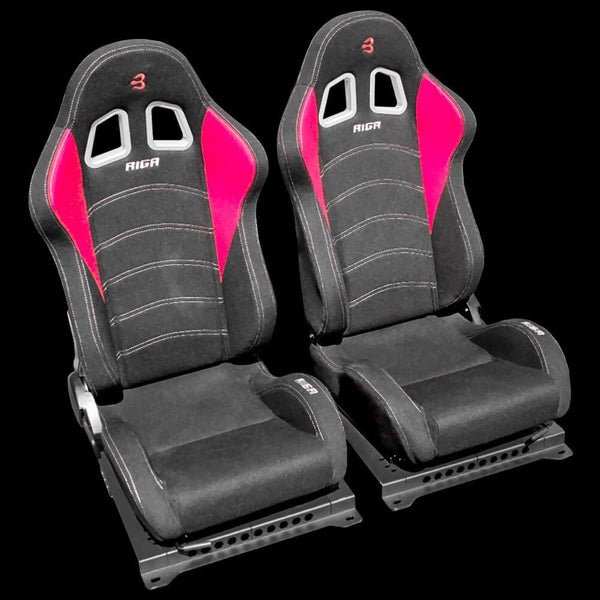 Set of Barbarian Reclining Bucket RIGA Racing Seats for 3-Series E46 (all models) BMW, Black Felt, Track, Race, Drift