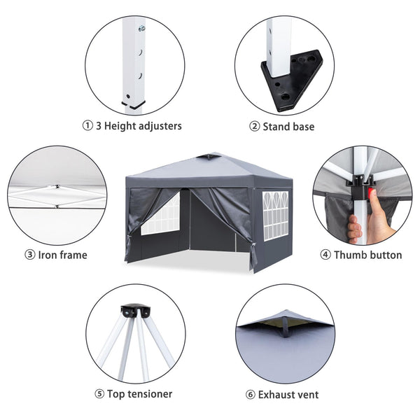Outopee 3m x 3m Ez Pop Up Canopy Tent with 4 SideWalls, Outdoor Gazebo Portable Instant Canopy for Commercial Events, Party, Backyard BBQ, Camping, Blue
