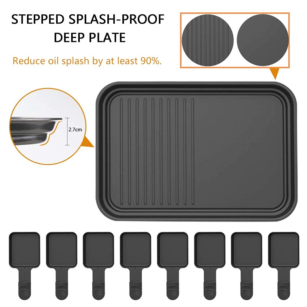 Hengbo Raclette Grill 8 Person Indoor Grill Machine 8 Mini Non Stick Pan for Raclette Cheese Dishes Cooking Party Kitchen Cooker Health Electric