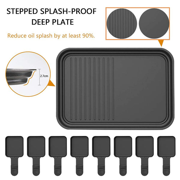 Hengbo Raclette Grill 8 Person Indoor Grill Machine 8 Mini Non Stick Pan for Raclette Cheese Dishes Cooking Party Kitchen Cooker Health Electric