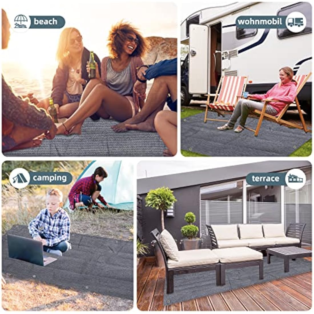 FoundGo Awning Carpet with Eyelets [280g/m² HDPE] Outdoor Camping Carpet Breathable Awning Flooring including Carrying Bag 8x pegs & Clothesline