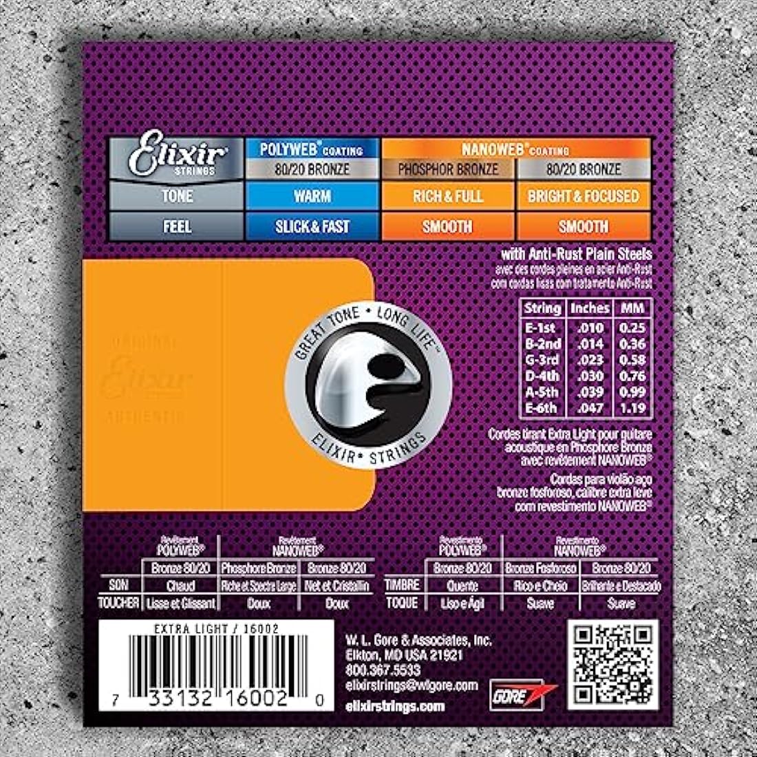 Elixir 16002 Strings Phosphor Bronze Acoustic Guitar Strings w NANOWEB Coating, Extra Light (.010-.047)