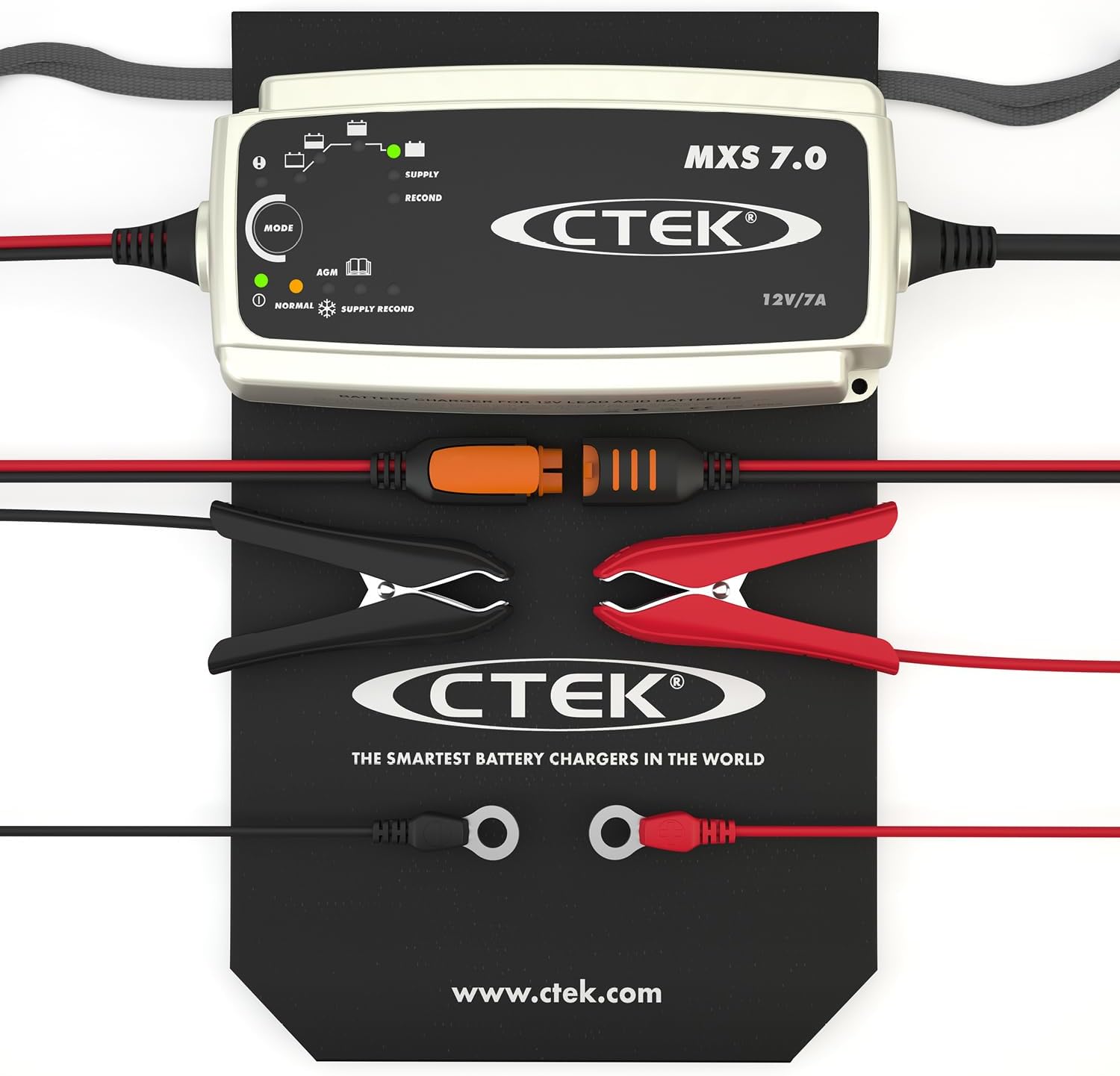 CTEK MXS 7.0 Fully Automatic Battery Charger (Charges, Maintains and Reconditions Car, Caravan and Motorhome batteries) 12V, 7 Amp - UK Plug, Black