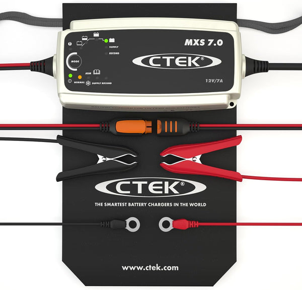 CTEK MXS 7.0 Fully Automatic Battery Charger (Charges, Maintains and Reconditions Car, Caravan and Motorhome batteries) 12V, 7 Amp - UK Plug, Black