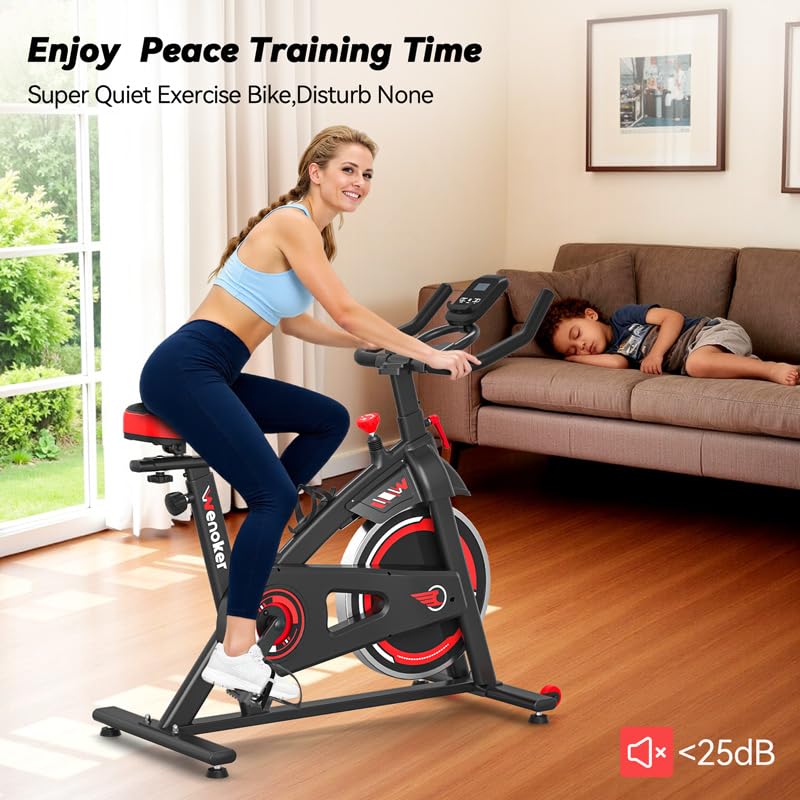 Wenoker Exercise Bike APP Compatible, Indoor Cycling Spin Bike for Home Gym Use with LCD Display&Tablet Holder, Fitness Bike Exercise Equipment Cardio Training Machine
