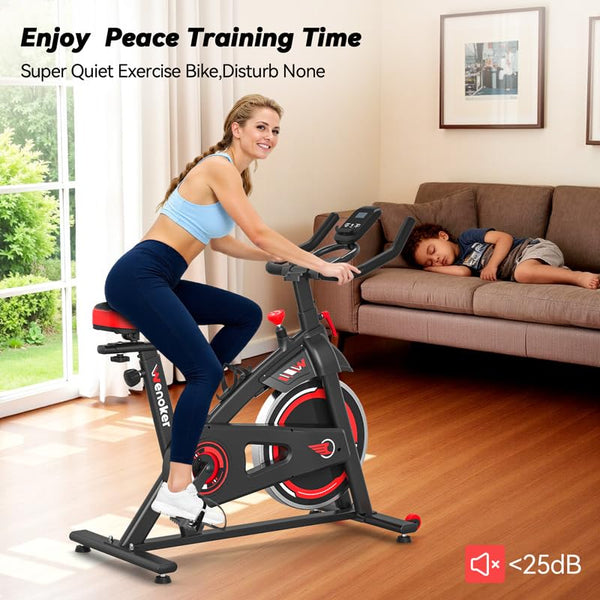 Wenoker Exercise Bike APP Compatible, Indoor Cycling Spin Bike for Home Gym Use with LCD Display&Tablet Holder, Fitness Bike Exercise Equipment Cardio Training Machine
