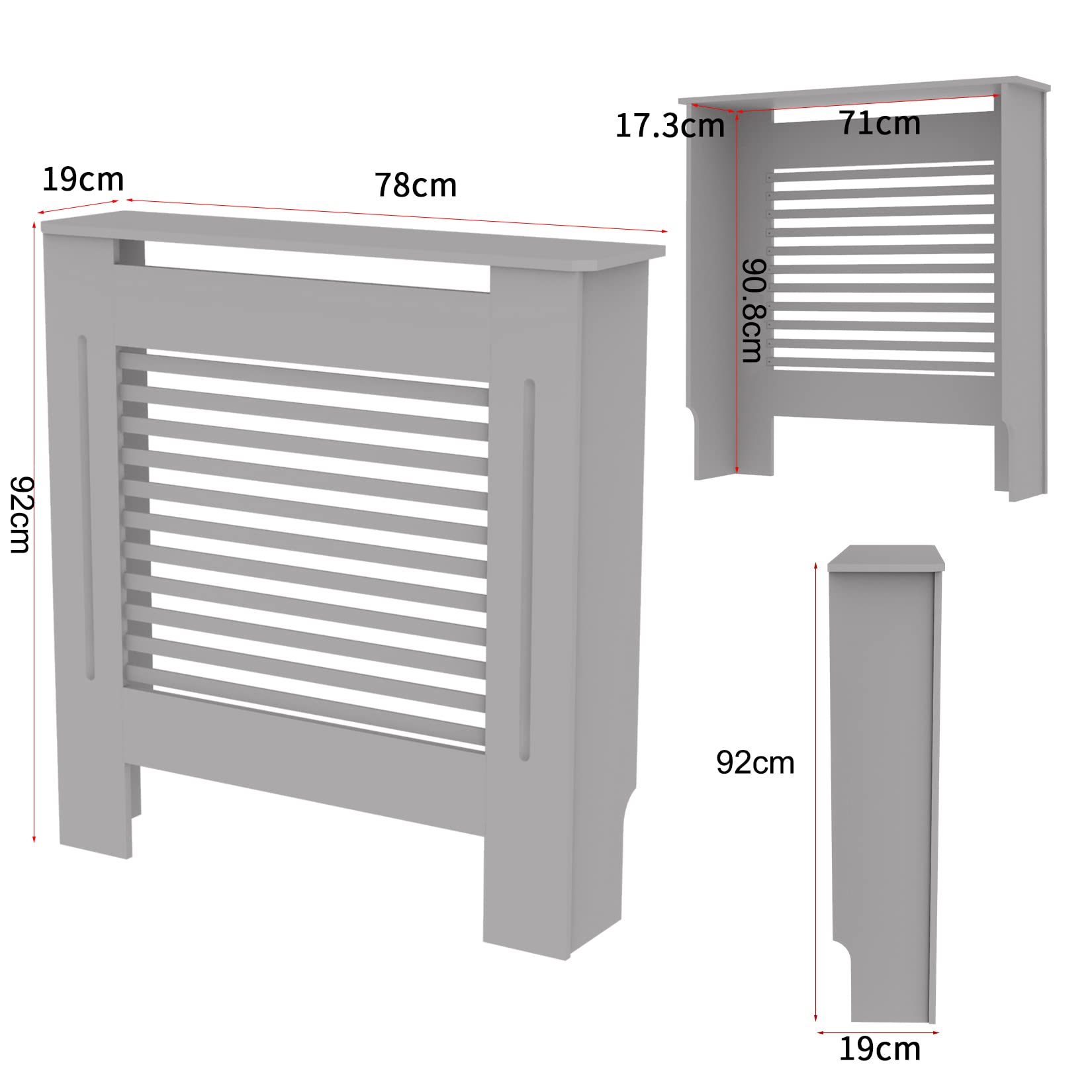 FATIVO High Radiator Cover Wood Cabinet: 92cm Height Grey Small Heater Covers Horizontal Slat Internal Heights 90cm Tall Radiator Shelf Thicken MDF