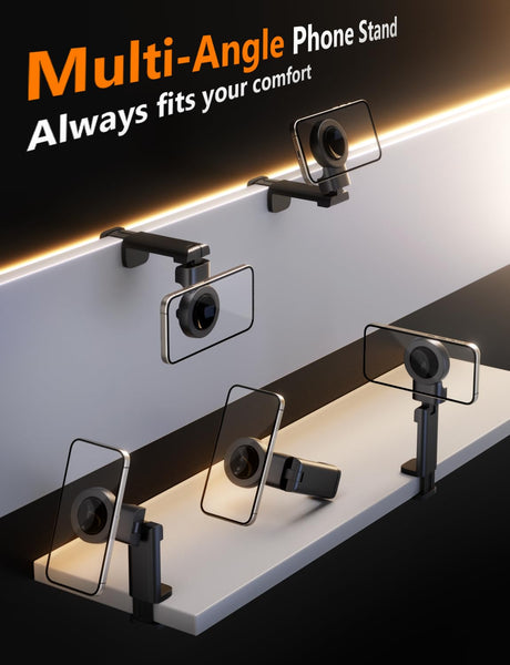 Airplane Phone Holder - Klearlook 4 in 1 Adjustable Phone Stand for Travel,360 Rotation Handsfree Viewing Flight Phone Holder,Foldable Travel Essential,Accessory for Flying/Traveling/Home/Office-Black