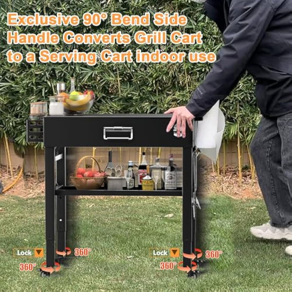 28" and 34" Upgrade Height & Quick-Fold Portable Grill Cart for Ninja Woodfire (OG700 Series), Blackstone 17"/22" Griddle, Pizza Oven – Outdoor Ninja Grill Stand with 4 Swivel Wheels