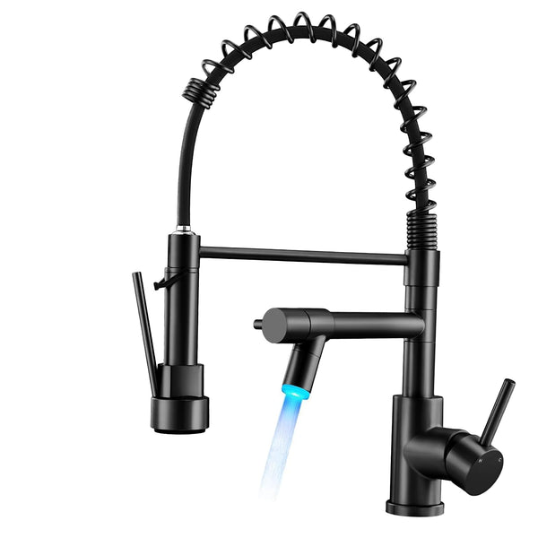 Warmiehomy 5 Modes Kitchen Taps Mixer with Pull Out Spray,High Arc 360° Swivel Dual Spout Pull Down Stainless Steel Kitchen Sink Taps,Brushed Nickel