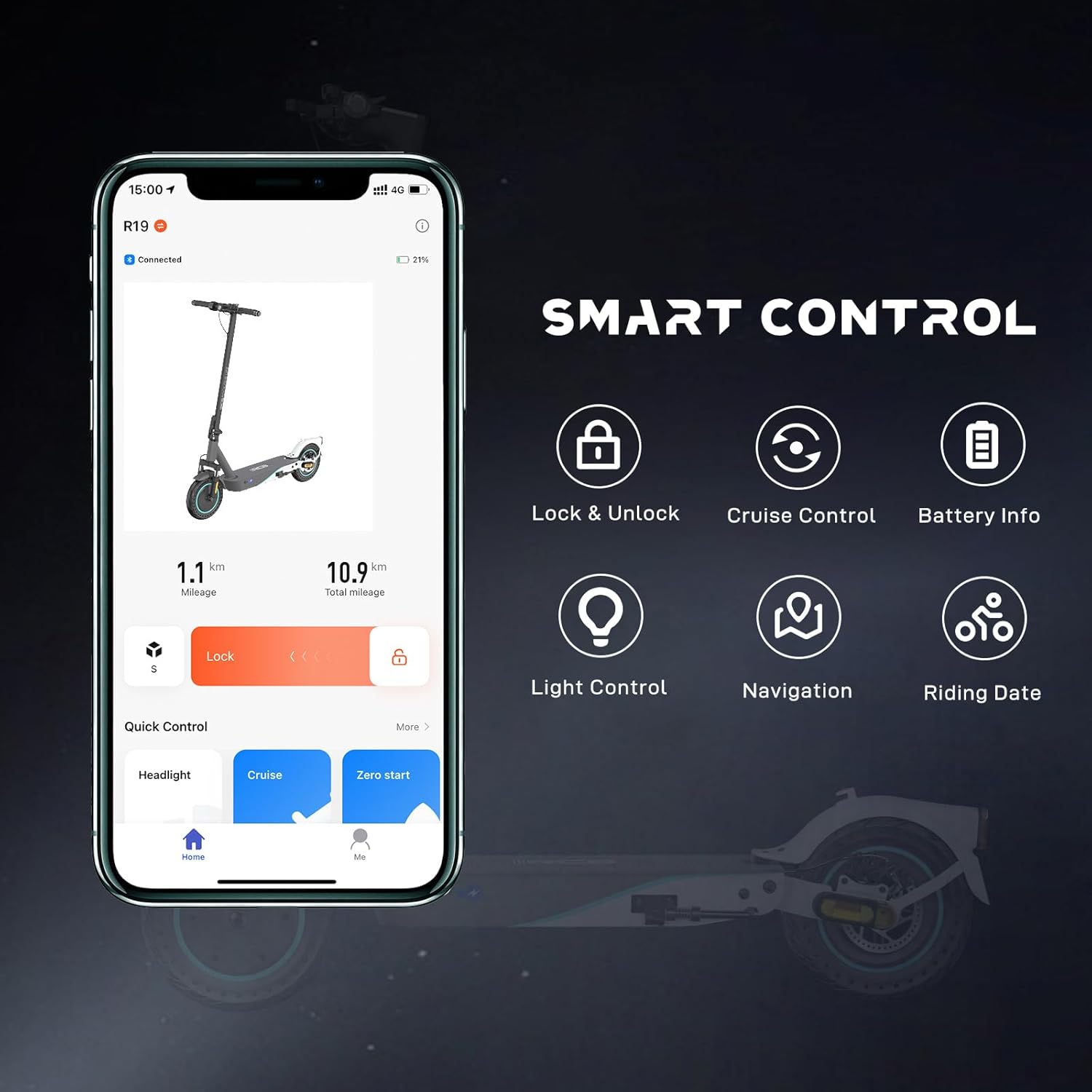 RCB R17/R19 Electric Scooter, Max 25 km/h, 350W-500W Motor, 7.8-11.4AH Battery, 8.5''-10'' Solid Tires, APP Control, Max Load 120 kg, 3 Speed Settings Foldable, Double Brake, Double Shock Absorbers