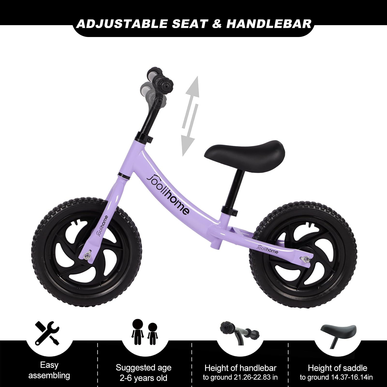 12" Balance Bike Carbon Steel Frame No Pedal Walking Balance Bike Training Bicycle for Kids and Toddlers 2- to 6 Years Old
