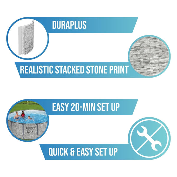 Bestway Steel Pro Max | Round Frame Swimming Pool with Filter Pump, Above Ground Frame Pools, Grey, 18ft