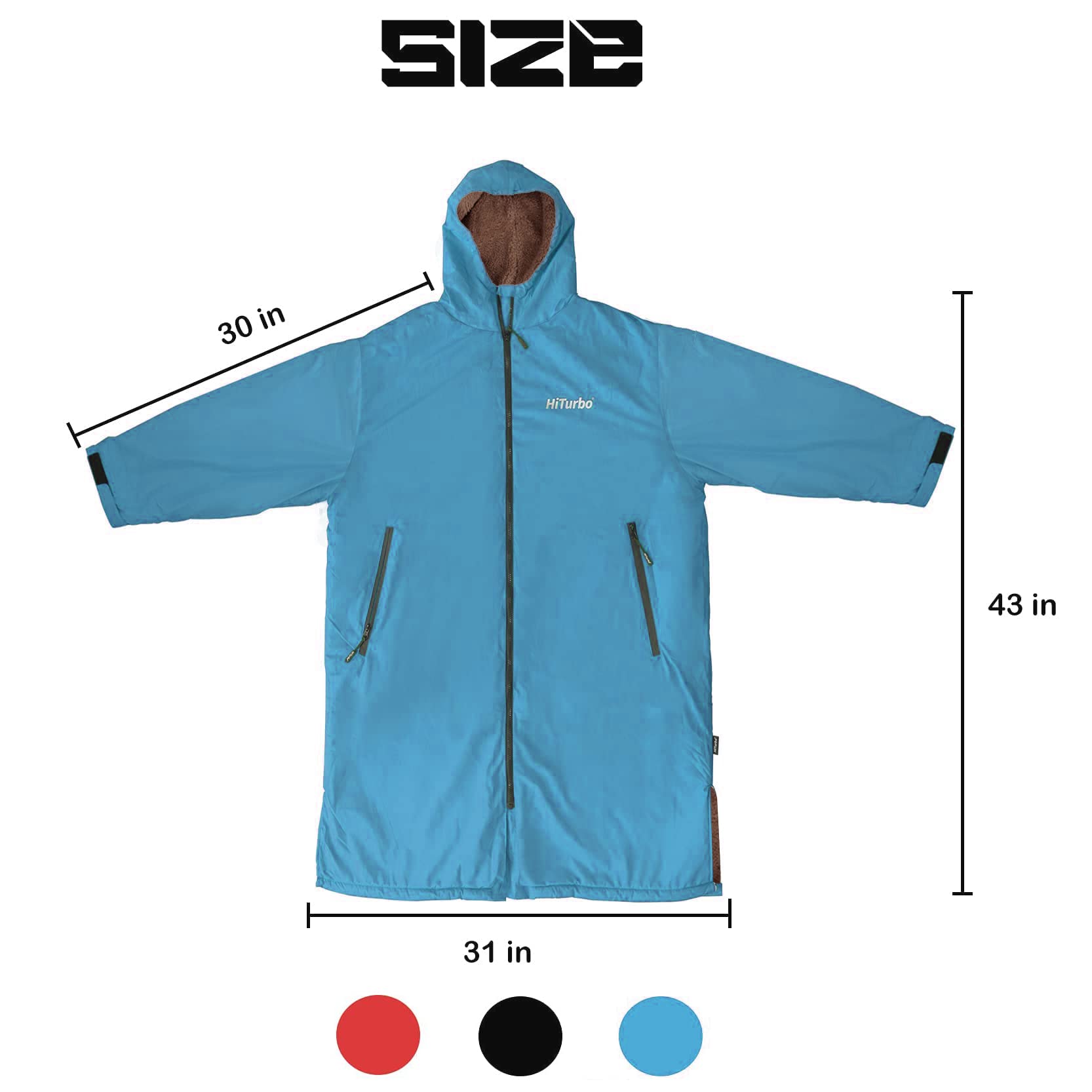 Hiturbo Waterproof Adult Changing Robe: Windproof Warm Swimming Robe Oversized Coat Surf Poncho with Fleece Lining Blue