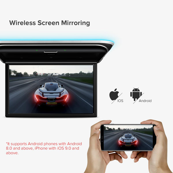 XTRONS 17.3-inch FHD Android 9.0 Car Overhead Flip Down Mount Monitor 8K 1080P IPS Screen Octa-core Car Roof Multimedia Player Car Video With Superior Sound and Screen Mirroring Support HDMI/USB/AV/IR