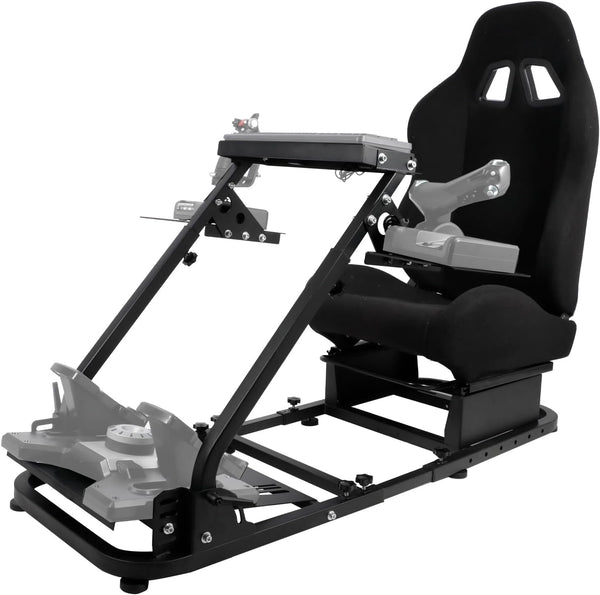 Minneer Flight Racing Simulator Cockpit with Black Seat,Fit for Logitech Thrustmaster joysticks or Yoke G920 G923 T80 T150,Sim Game Stand With 2 Shift Rod Fittings Not Include Wheel Pedal