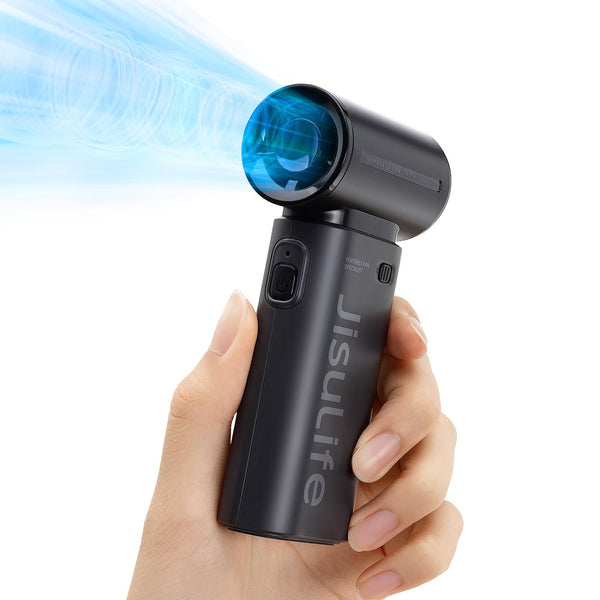 JISULIFE Portable Handheld Fan Life9, Turbo Power High Speed Air [18H Max Cooling Time], 5 Gear Wind, 5000mAh Rechargeable, Mini Pocket Design, Personal Fan for Travel Concerts Camping Makeup - Black