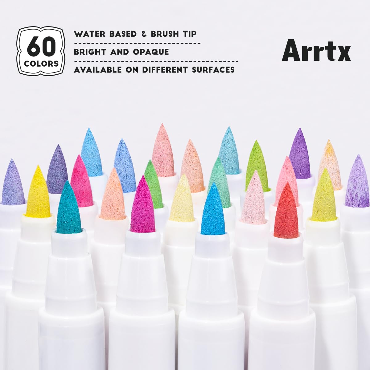 Arrtx 60 Colors Acrylic Markers Paint Pens, Acrylic Paint Pens for Artists Adults Coloring Drawing Cartoon Anime Comic -Permanent Brush Tip Paint