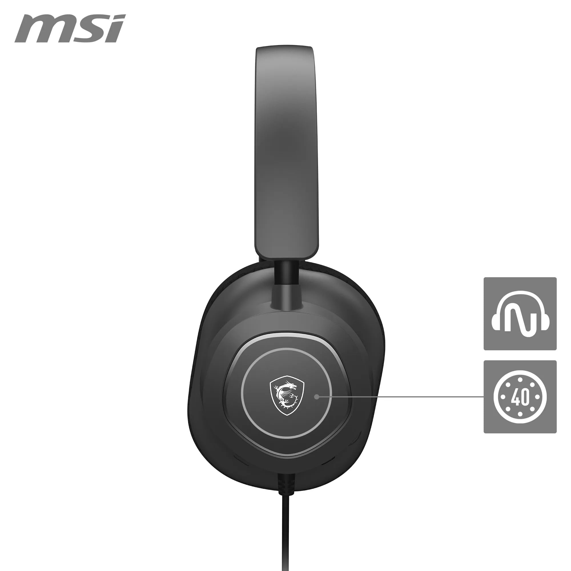 MSI IMMERSE GH50 GAMING HEADSET - 7.1 Virtual Surround Sound, Vibration Feedback, 40mm Neodymium Drivers, RGB Lighting, Detachable Mic, Inline Controls, USB 2.0 Connector - Wired (Package may vary)
