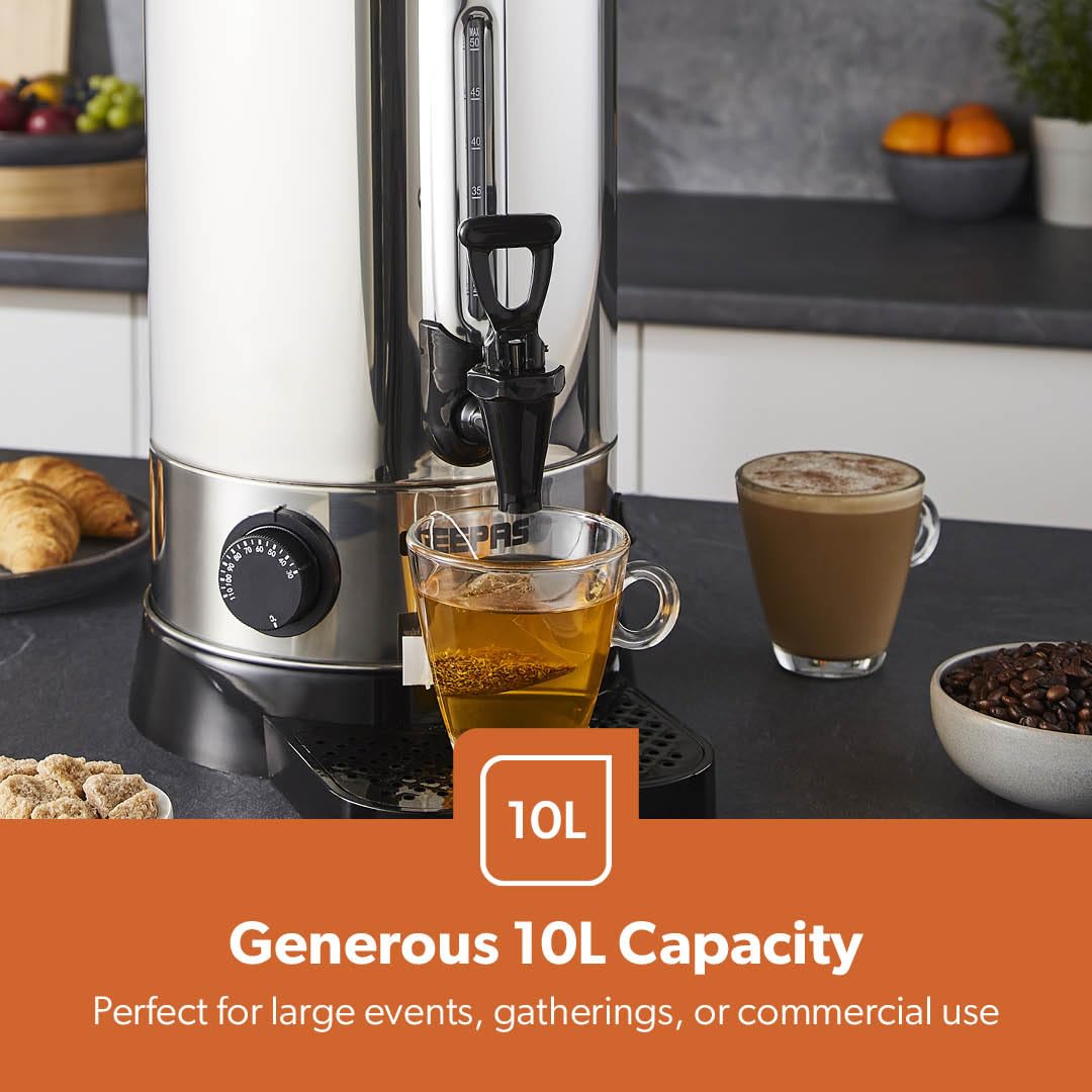 Geepas Electric Catering Urn, 1650W Instant Hot Water Boiler Dispenser - Tea Urn Kettle Home Brewing Commercial Office Use with Keep Warm - Easy Pour Tap, 15 Litre, Stainless Steel – 2 Year Warranty