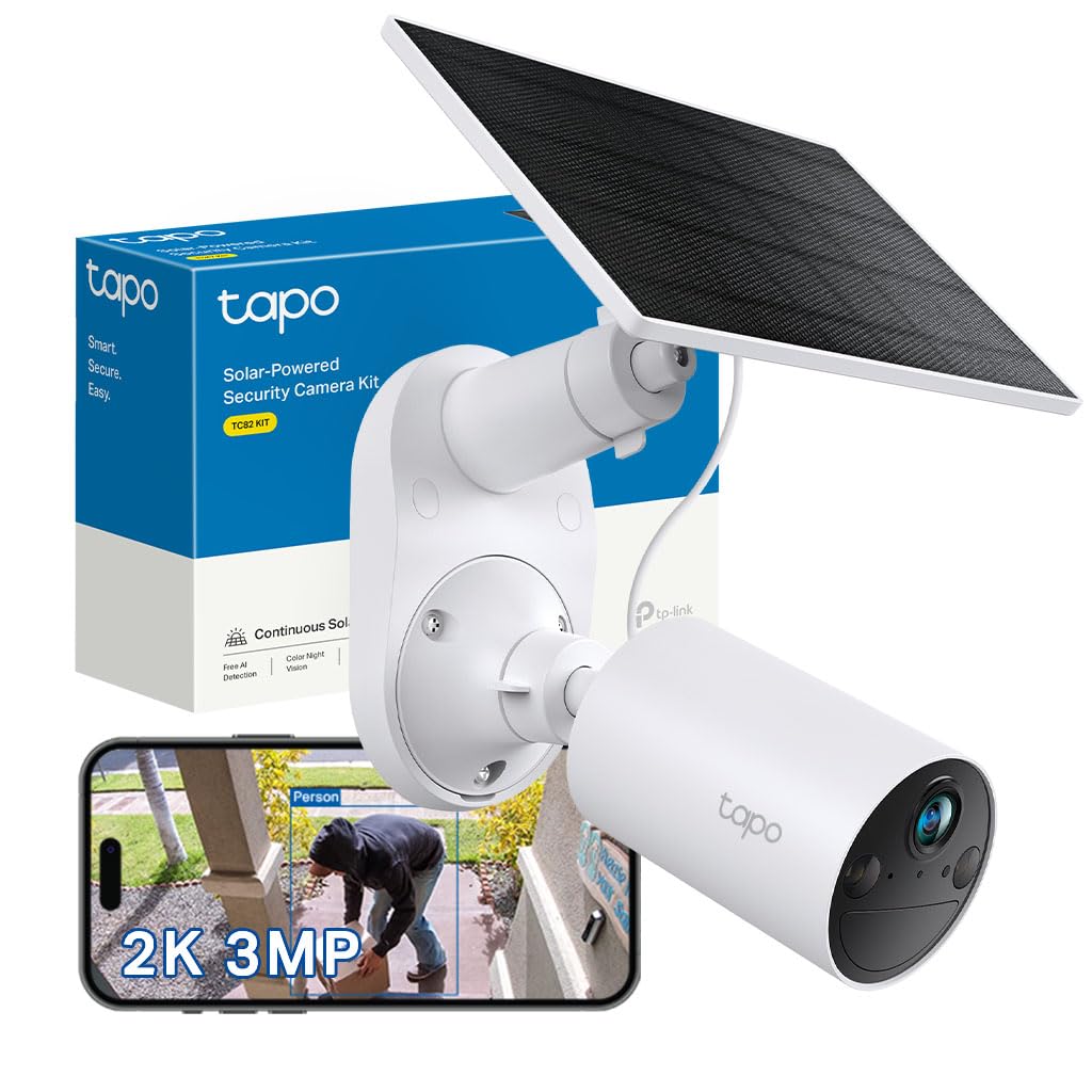 Tapo TC82 KIT 2K 3MP Battery Solar Security Camera Outdoor, Maintenance-free, Colour Night Vision, Outdoor Camera No Monthly Fee, Smart Person Detection, IP65, Works with Alexa & Google