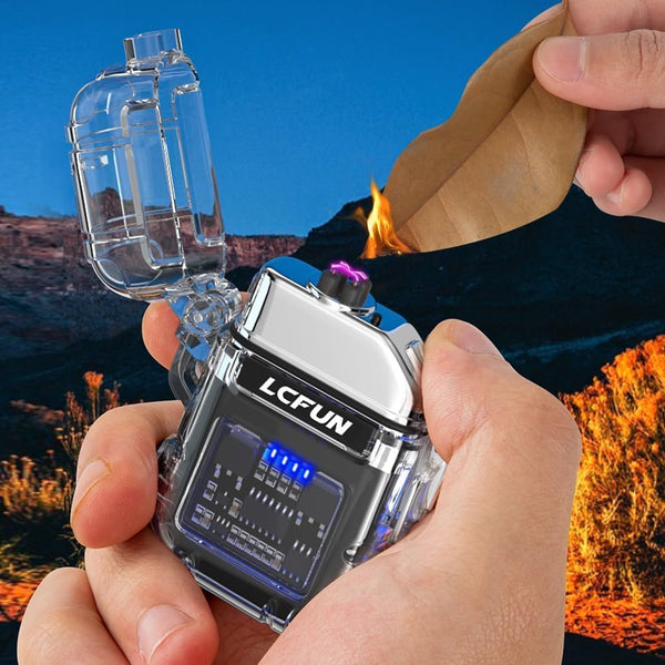 Electric Lighter Rechargeable USB, Electronic Plasma Arc Lighter Windproof and Waterproof for Hiking, Camping, Outdoor, Survival, Tactical, EDC Gear, Gifts for Him Men (Black)