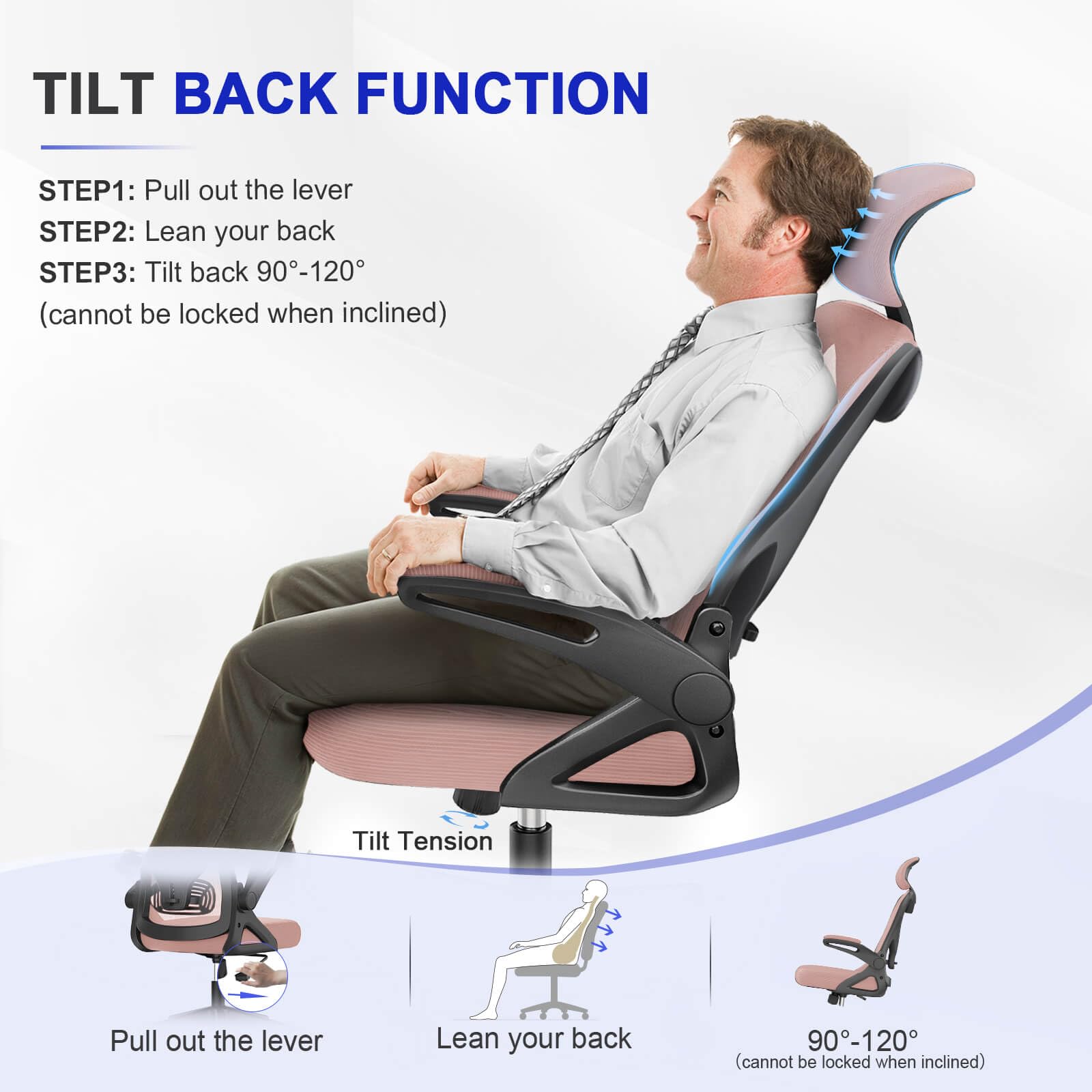 Office Chair - Ergonomic Desk Chair with Lumbar Support Headrest Adjustable, Padded Flip-up Armrests Comfy Seat Cushion High Back Executive Manager Chair For Home Office