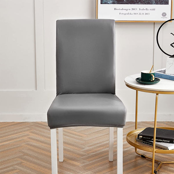 Bestenrose Stretch Dining Chair Covers Waterproof PU Leather Slipcovers Universal Chair Protectors for Dining Room Kitchen Hotel (Set of 6, Gray)