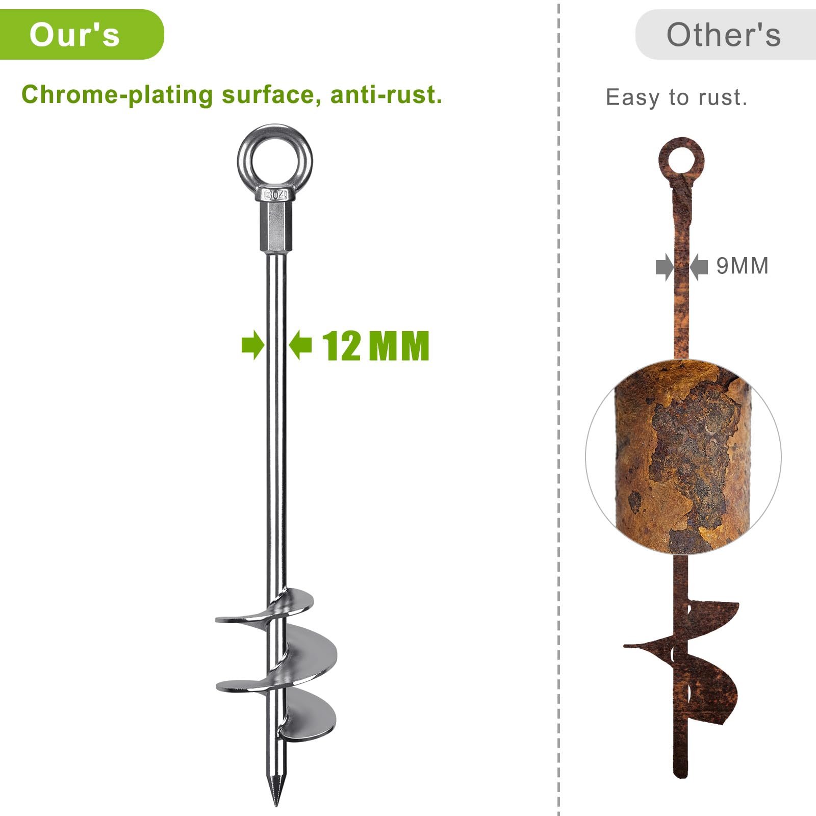 Insaga Tent Peg, 76cm Heavy Duty Ground Anchor Large Metal Earth Stake Spiral Blade Screw in Trampolines Spike for Swing Set/Camping/Shed/Dog/Carport