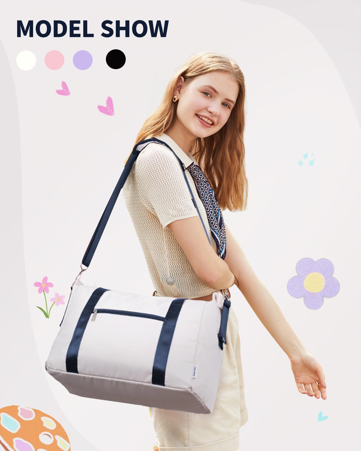 Narwey for Ryanair Cabin Bag 40x20x25 Underseat Ryan Air Bag Foladble Travel Duffel Hospital Carry on Hand Luggage Holdall Weekend Overnight Bag for Women and Men 20L (Beige with Green Straps)