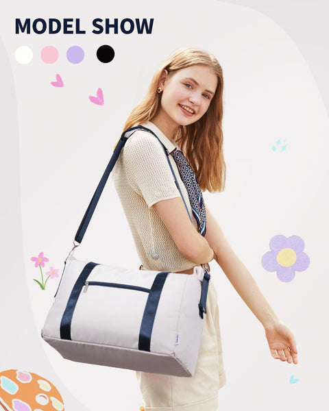 Narwey for Ryanair Cabin Bag 40x20x25 Underseat Ryan Air Bag Foladble Travel Duffel Hospital Carry on Hand Luggage Holdall Weekend Overnight Bag for Women and Men 20L (Beige with Green Straps)