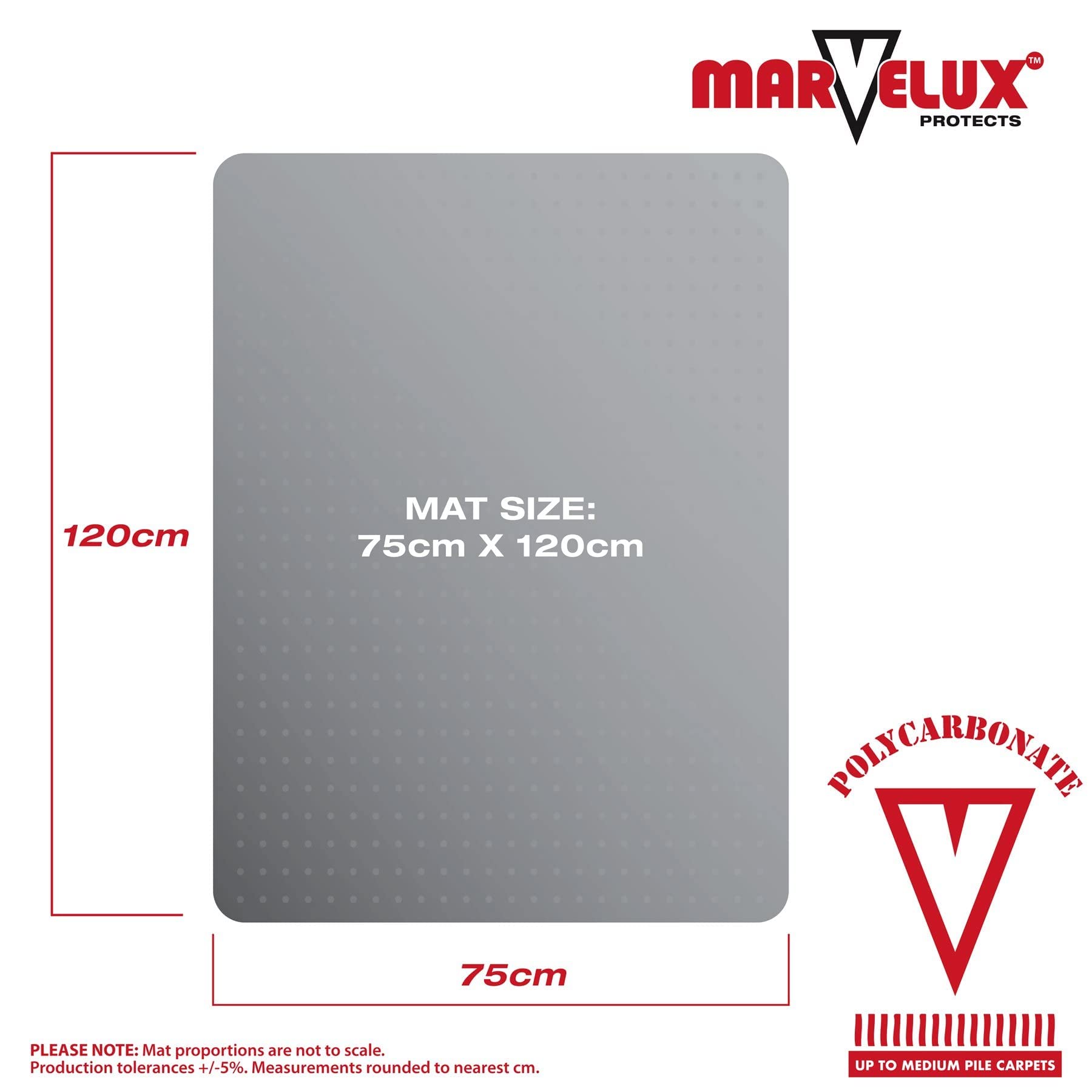 Marvelux 75 x 120cm (30" x 47") Heavy Duty Premium Polycarbonate Rectangular Office Chair Mat for Low, Standard and Medium Pile Carpets, Transparent