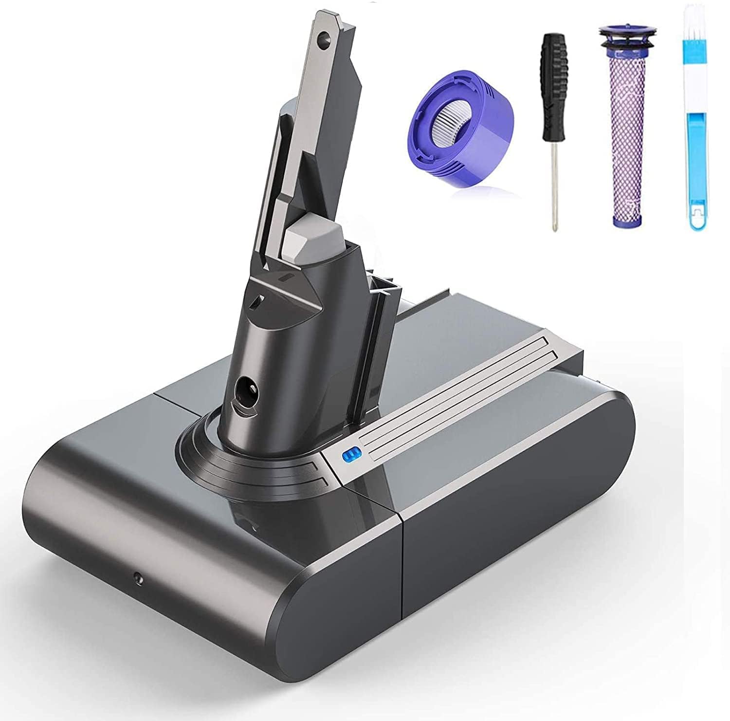 8000mAh Dyson V7 Battery Replacement, FLYLINKTECH Li-ion Battery for Dyson V7 SV11 Compatible with Animal Fluffy Trigger Motorhead and Total Series Vacuum Cleaner with with 2 Filters