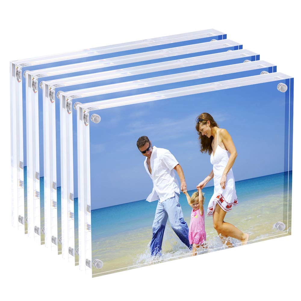 Acrylic Picture Frames 10 x 15 cm(4x6 inch), Clear Double Sided Block Set, Desktop Frameless Magnetic Photo Frame - Set of 5