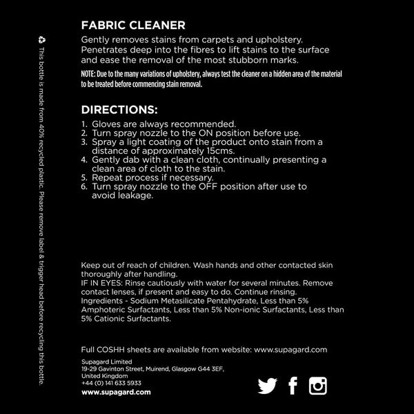 Supagard Fabric Cleaner – 500ml Eco-Friendly Water-Based Stain Remover for Car Seats, Upholstery, Carpets & Home Use | No Harsh Chemicals